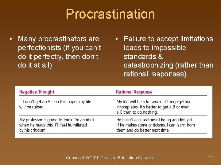Procrastination • Many procrastinators are perfectionists (if you can’t do it perfectly, then don’t
