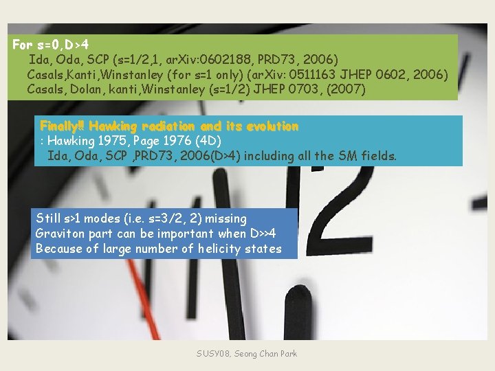 For s=0, D>4 Ida, Oda, SCP (s=1/2, 1, ar. Xiv: 0602188, PRD 73, 2006)