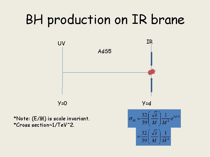 BH production on IR brane IR UV Ad. S 5 Y=0 *Note: (E/M) is