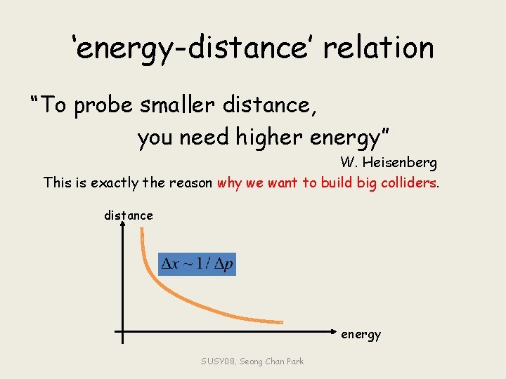 ‘energy-distance’ relation “To probe smaller distance, you need higher energy” W. Heisenberg This is