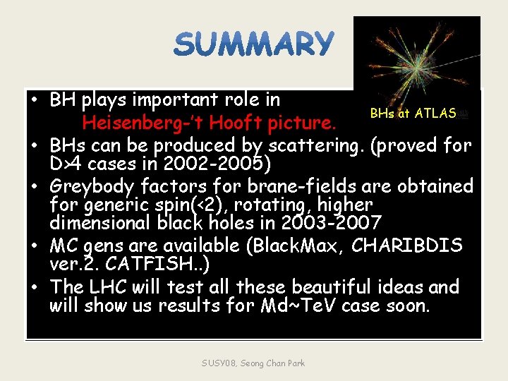  • BH plays important role in BHs at ATLAS Heisenberg-’t Hooft picture. •