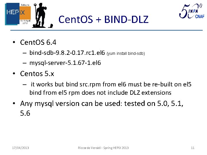 Cent. OS + BIND-DLZ • Cent. OS 6. 4 – bind-sdb-9. 8. 2 -0.