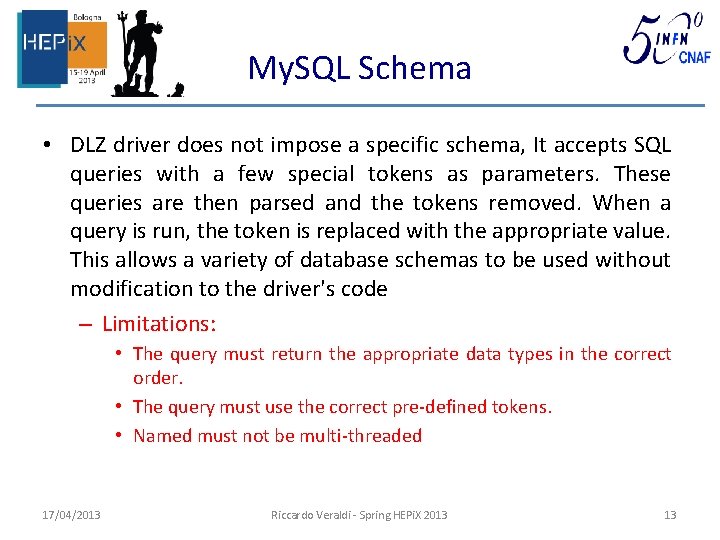 My. SQL Schema • DLZ driver does not impose a specific schema, It accepts