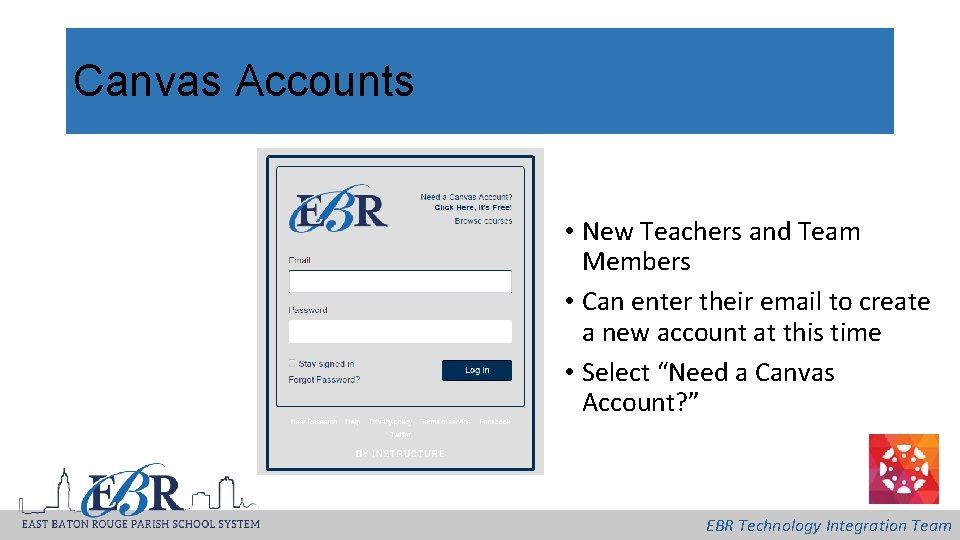 Canvas Accounts • New Teachers and Team Members • Can enter their email to