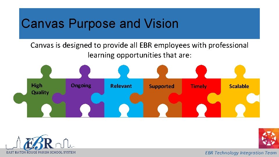 Canvas Purpose and Vision Canvas is designed to provide all EBR employees with professional