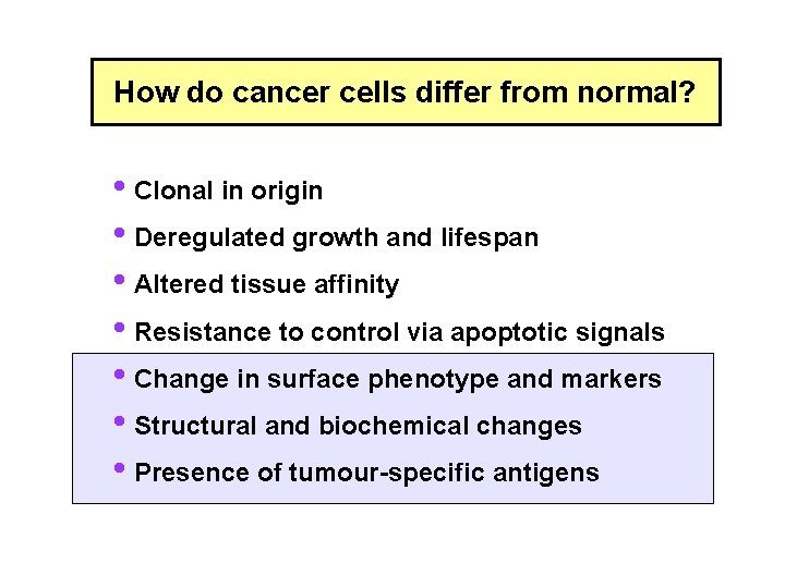 How do cancer cells differ from normal? • Clonal in origin • Deregulated growth