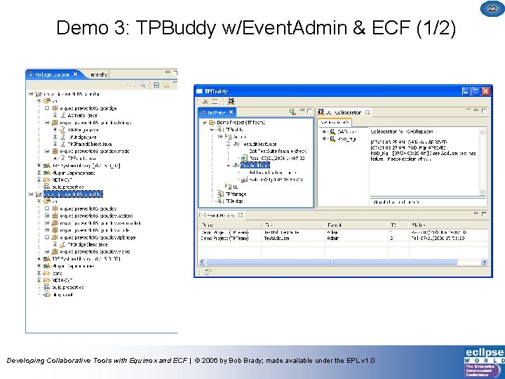22 Demo 3: TPBuddy w/Event. Admin & ECF (1/2) Developing Collaborative Tools with Equinox