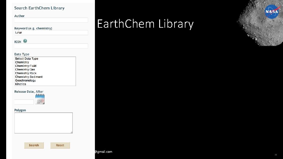 Earth. Chem Library Astromaterials Data System contact: astromatdata@gmail. com 15 