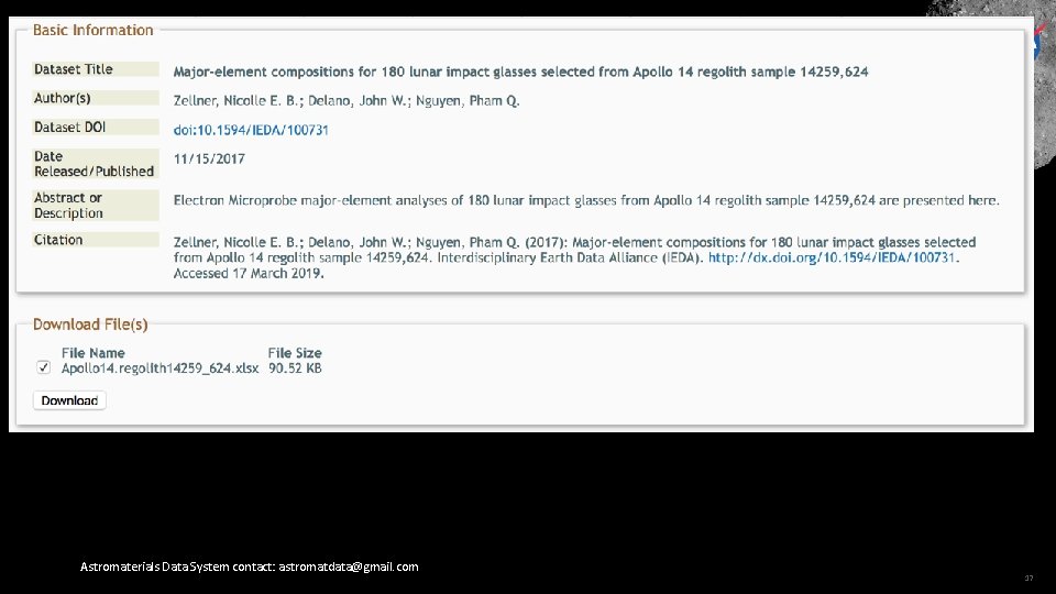 Astromaterials Data System contact: astromatdata@gmail. com 17 