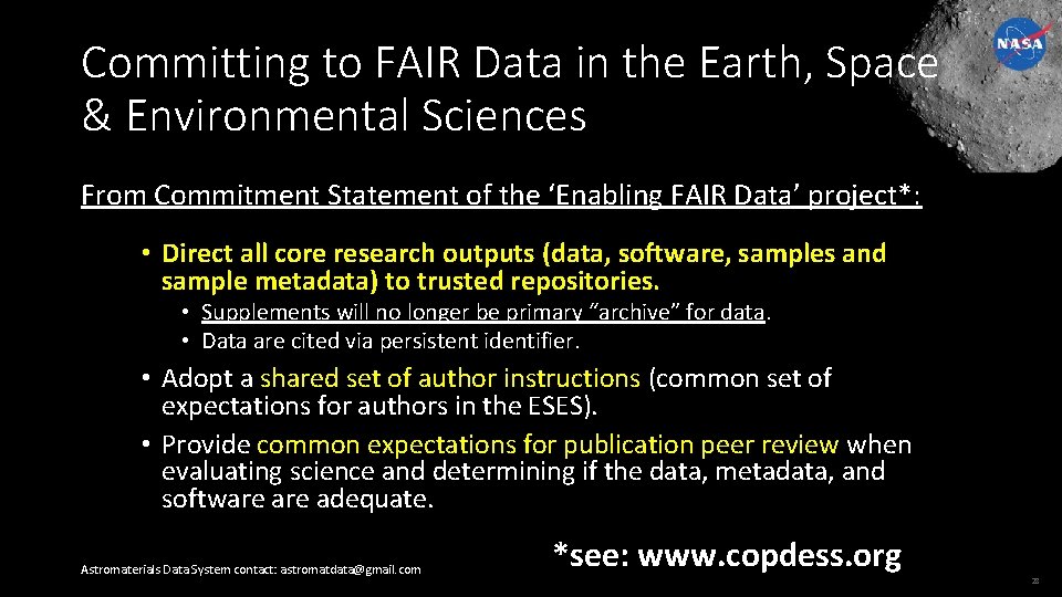 Committing to FAIR Data in the Earth, Space & Environmental Sciences From Commitment Statement