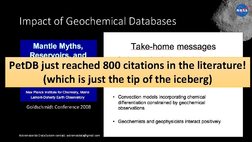 Impact of Geochemical Databases Pet. DB just reached 800 citations in the literature! (which