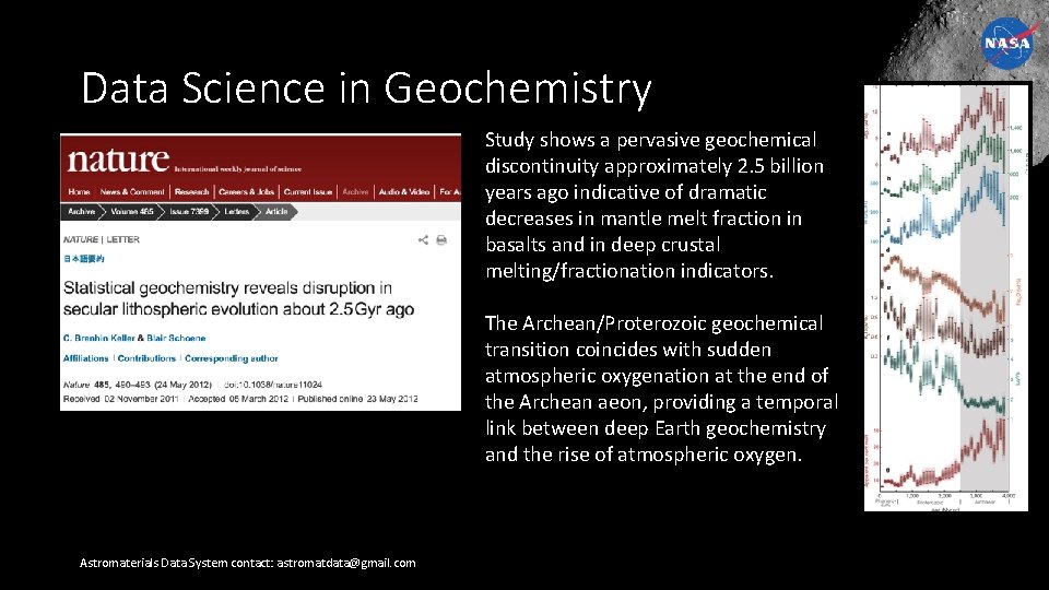 Data Science in Geochemistry Study shows a pervasive geochemical discontinuity approximately 2. 5 billion