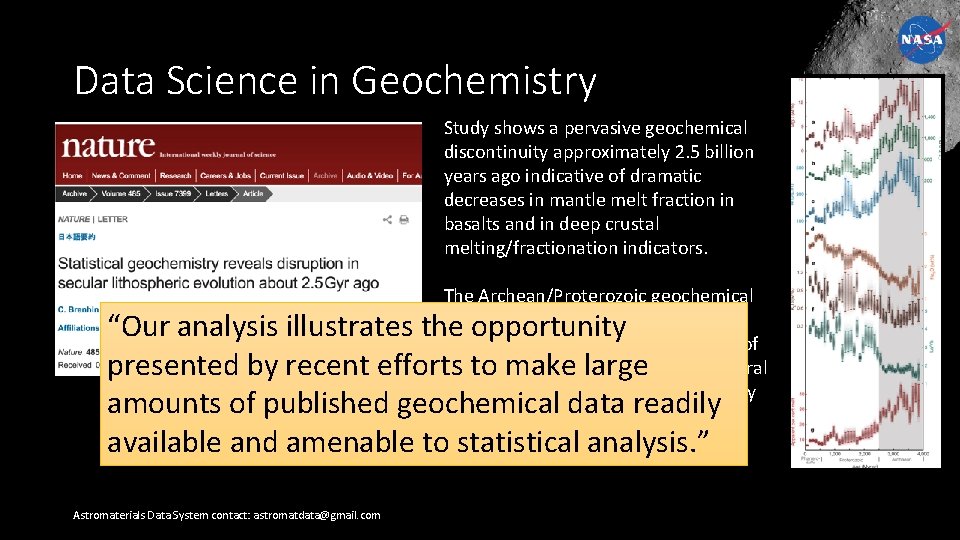 Data Science in Geochemistry Study shows a pervasive geochemical discontinuity approximately 2. 5 billion