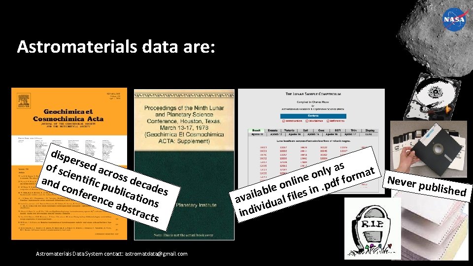 Astromaterials data are: disp erse d of sc ient across and ific p deca