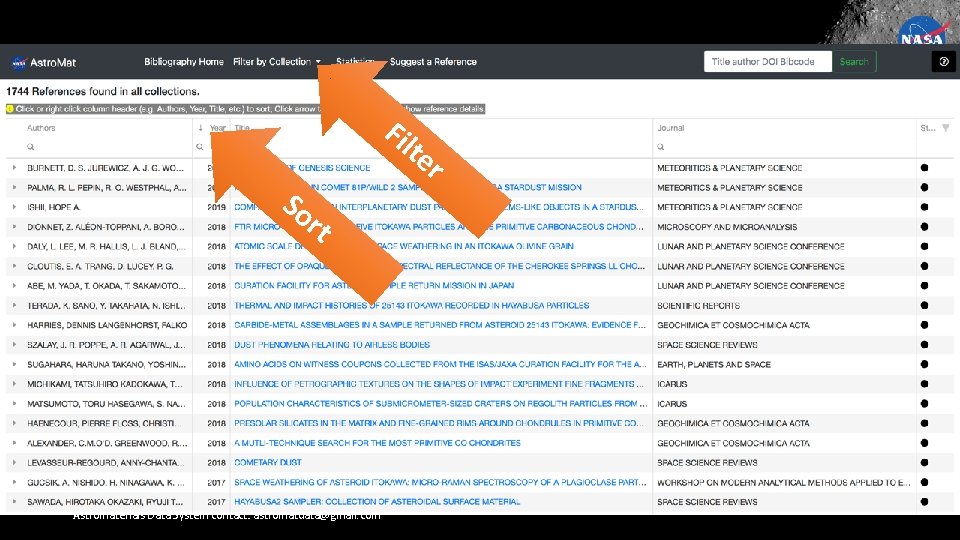 Fil te r So rt Astromaterials Data System contact: astromatdata@gmail. com 