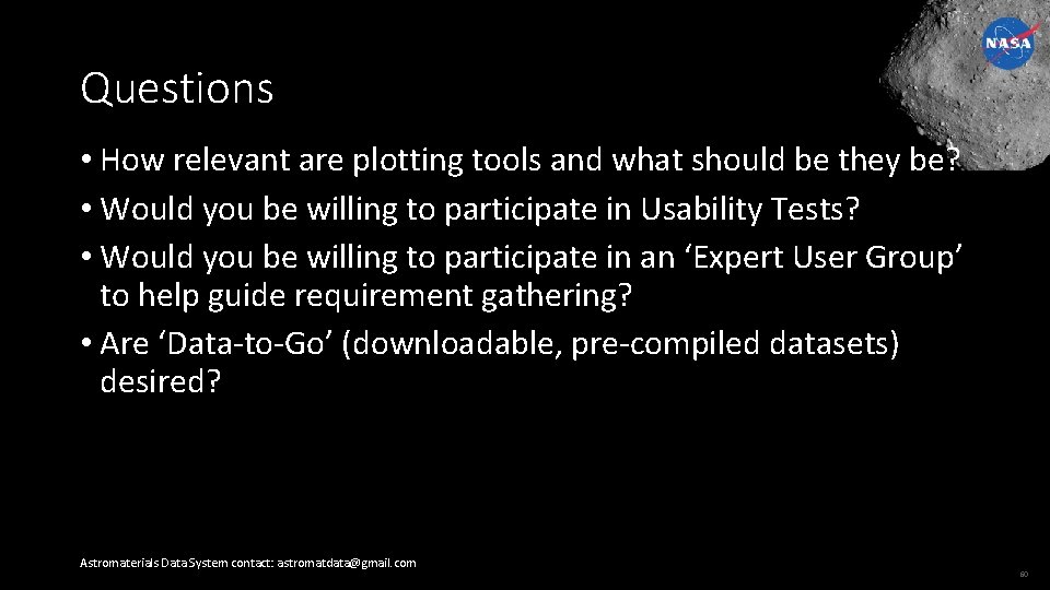 Questions • How relevant are plotting tools and what should be they be? •