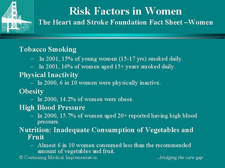Risk Factors in Women The Heart and Stroke Foundation Fact Sheet –Women Tobacco Smoking