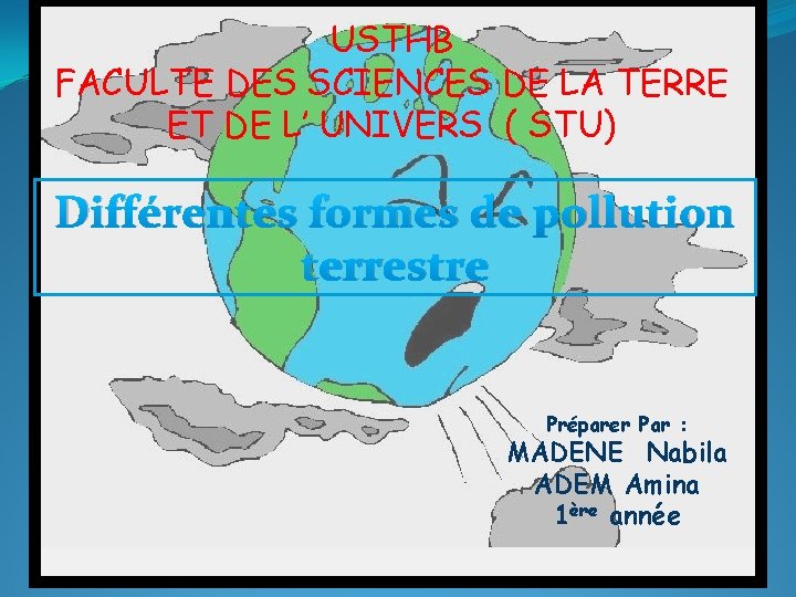 USTHB FACULTE DES SCIENCES DE LA TERRE ET DE L’ UNIVERS ( STU) Différentes