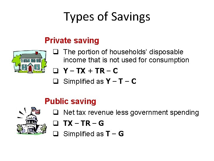 Types of Savings Private saving q The portion of households’ disposable income that is