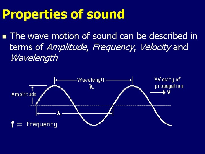 Properties of sound n The wave motion of sound can be described in terms