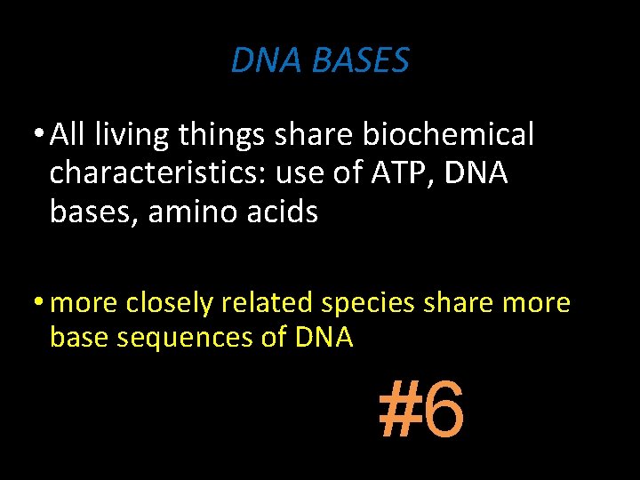 DNA BASES • All living things share biochemical characteristics: use of ATP, DNA bases, DNA BASES • All living things share biochemical characteristics: use of ATP, DNA bases,