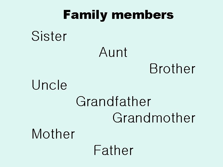 Family members Sister Aunt Brother Uncle Grandfather Grandmother Mother Father 