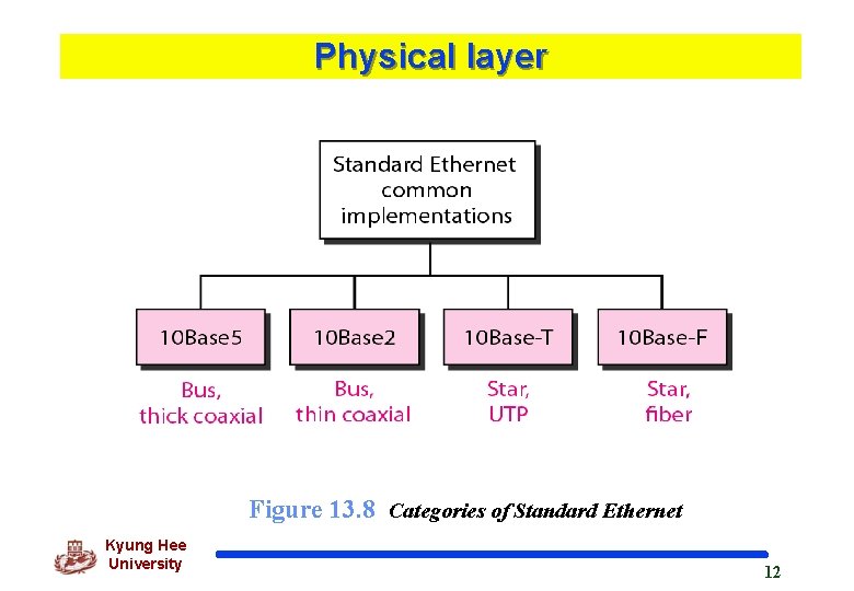 Physical layer Figure 13. 8 Categories of Standard Ethernet Kyung Hee University 12 