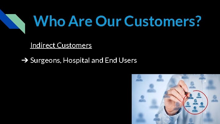 Who Are Our Customers? Indirect Customers ➔ Surgeons, Hospital and End Users 