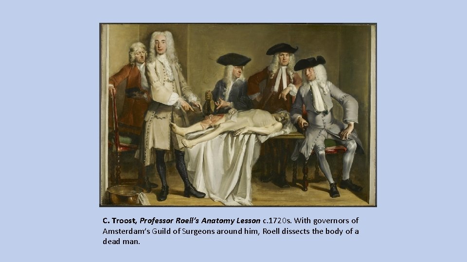 C. Troost, Professor Roell’s Anatomy Lesson c. 1720 s. With governors of Amsterdam’s Guild