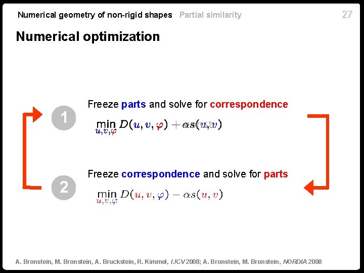 Numerical geometry of non-rigid shapes Partial similarity Numerical optimization 1 2 Freeze parts and Numerical geometry of non-rigid shapes Partial similarity Numerical optimization 1 2 Freeze parts and