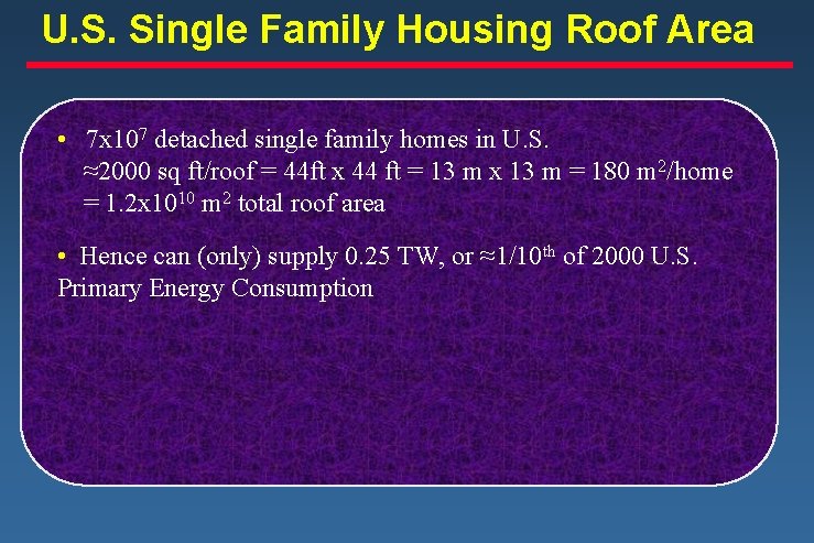 U. S. Single Family Housing Roof Area • 7 x 107 detached single family