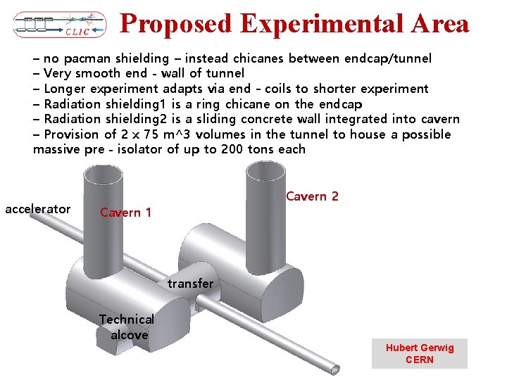 Proposed Experimental Area – no pacman shielding – instead chicanes between endcap/tunnel – Very