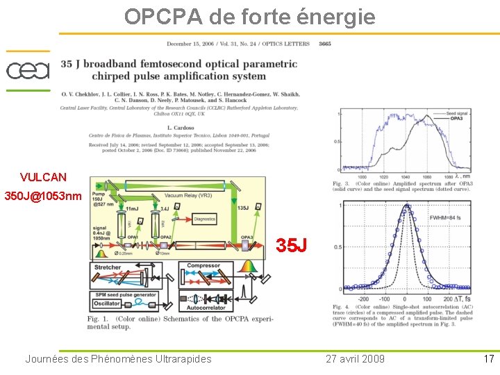 OPCPA de forte énergie VULCAN 350 J@1053 nm 35 J Journées des Phénomènes Ultrarapides