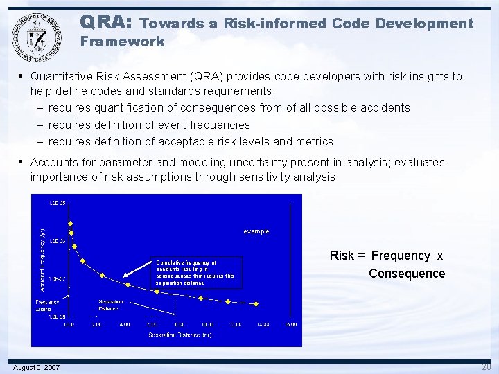 QRA: Towards a Risk-informed Code Development Framework § Quantitative Risk Assessment (QRA) provides code