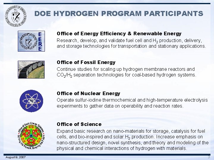 DOE HYDROGEN PROGRAM PARTICIPANTS E E R E Office of Energy Efficiency & Renewable