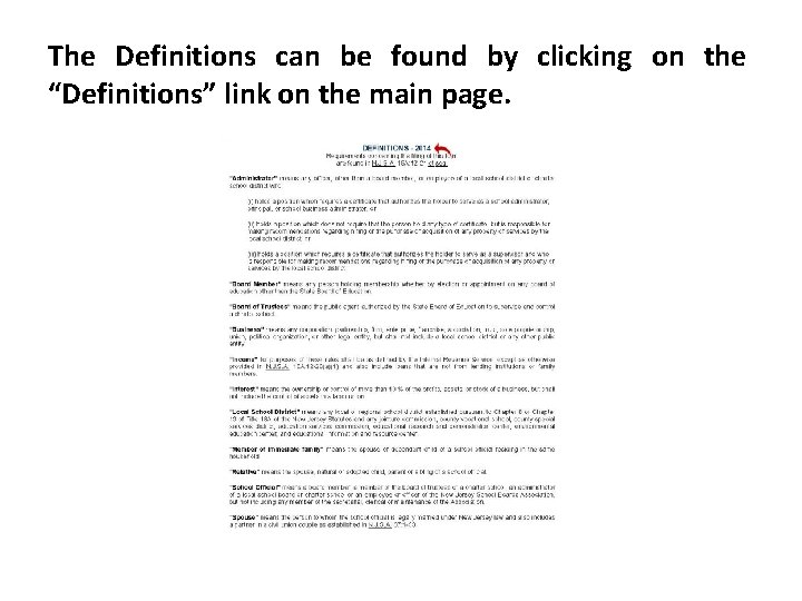 The Definitions can be found by clicking on the “Definitions” link on the main The Definitions can be found by clicking on the “Definitions” link on the main
