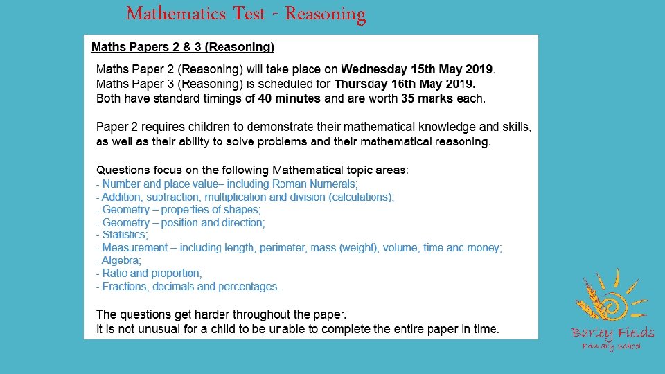 Mathematics Test - Reasoning 