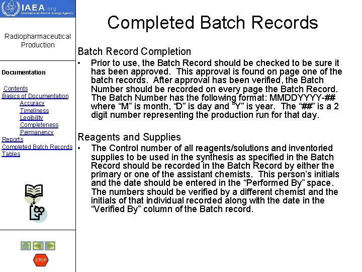 Completed Batch Records Radiopharmaceutical Production Batch Record Completion • Documentation Contents Basics of Documentation