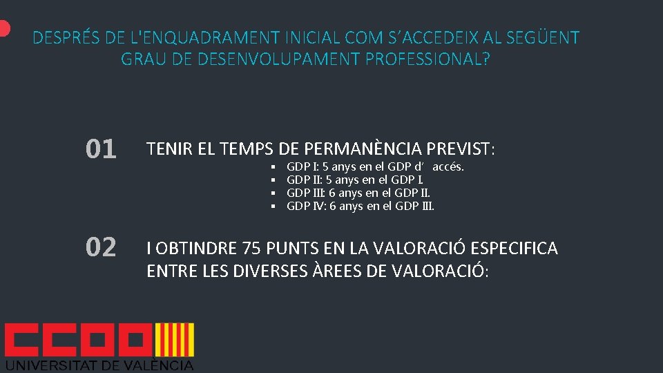 DESPRÉS DE L'ENQUADRAMENT INICIAL COM S’ACCEDEIX AL SEGÜENT GRAU DE DESENVOLUPAMENT PROFESSIONAL? 01 TENIR