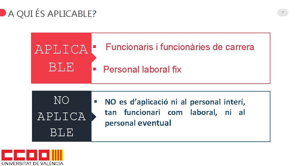 A QUI ÉS APLICABLE? APLICA § BLE § NO APLICA BLE 7 Funcionaris i