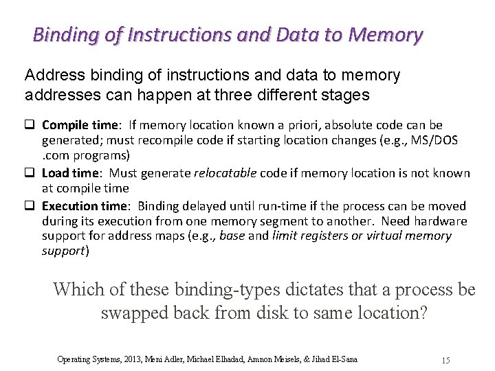 Binding of Instructions and Data to Memory Address binding of instructions and data to