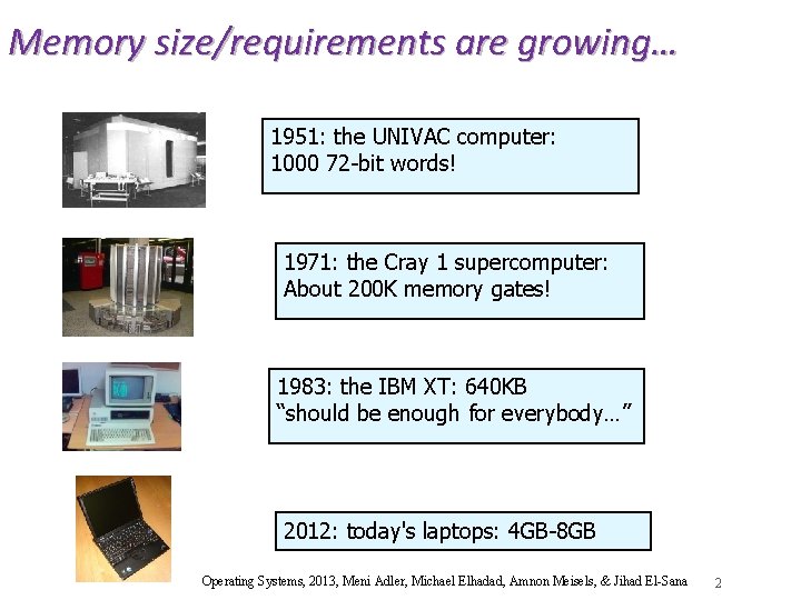 Memory size/requirements are growing… 1951: the UNIVAC computer: 1000 72 -bit words! 1971: the