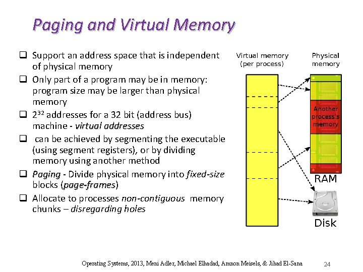 Paging and Virtual Memory q Support an address space that is independent of physical