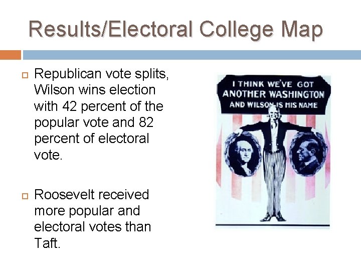 Results/Electoral College Map Republican vote splits, Wilson wins election with 42 percent of the