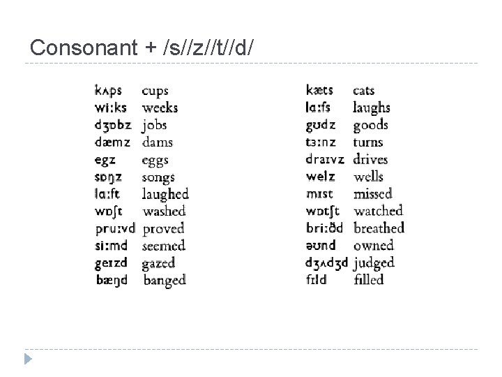 Consonant + /s//z//t//d/ Consonant + /s//z//t//d/