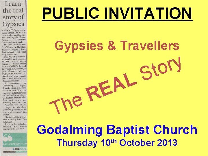 PUBLIC INVITATION Gypsies & Travellers y r to e h T S L A