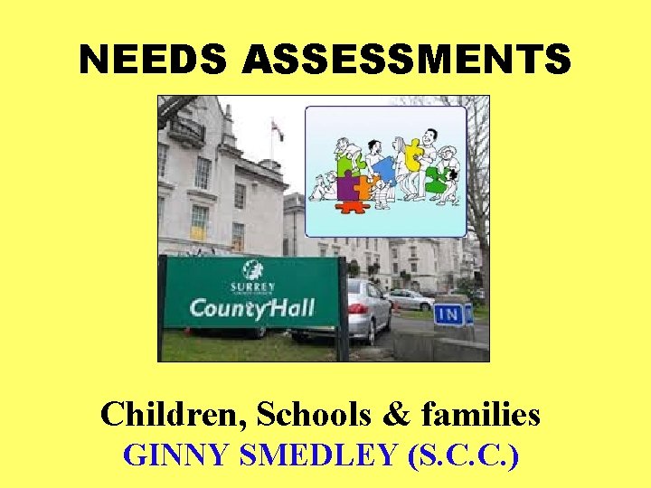 NEEDS ASSESSMENTS Children, Schools & families GINNY SMEDLEY (S. C. C. ) 