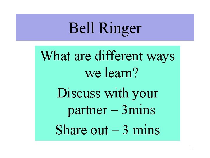 Bell Ringer What are different ways we learn? Discuss with your partner – 3