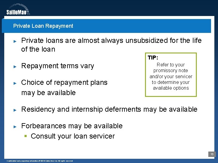 Private Loan Repayment ► Private loans are almost always unsubsidized for the life of