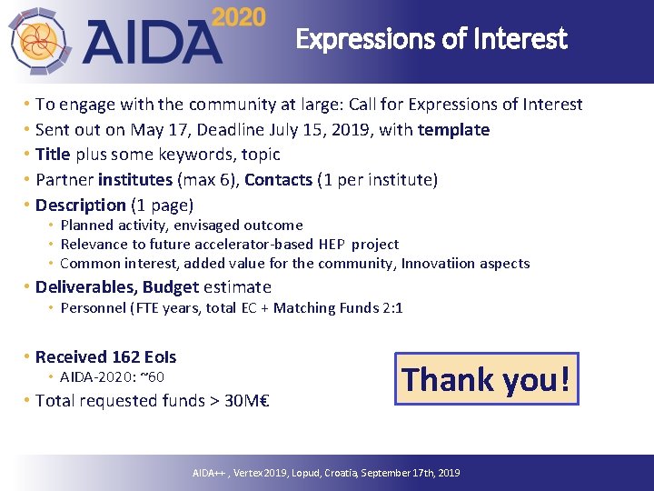 Expressions of Interest • To engage with the community at large: Call for Expressions